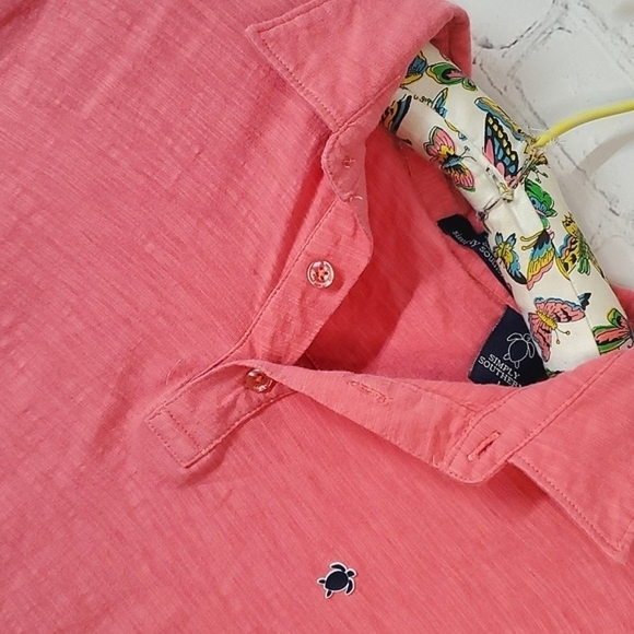 Simply Southern Coral Salmon Collared Two Button Polo Shirt Cotton Mens Size XL - Picture 6 of 11